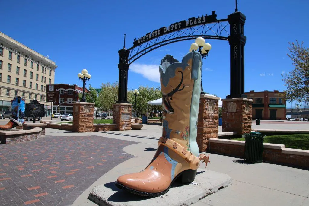 Downtown Cheyenne Depot and painted boots