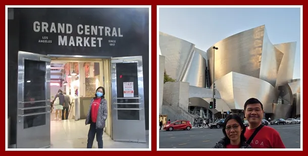 Downtown LA scenes featuring Grand Central Market and the unique Walt Disney Concert Hall