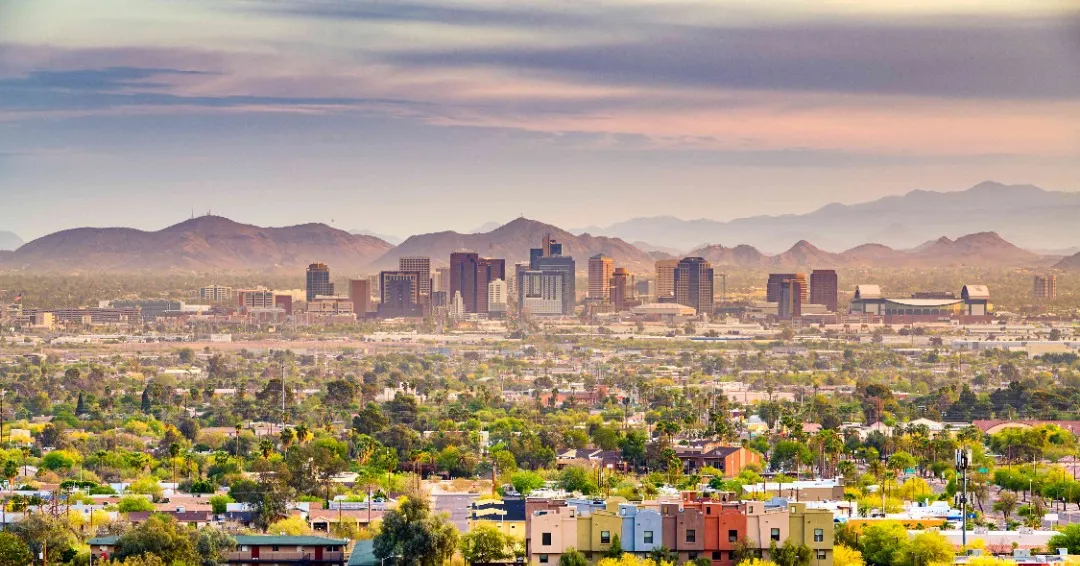 Downtown Phoenix, Arizona skyline at sunset
