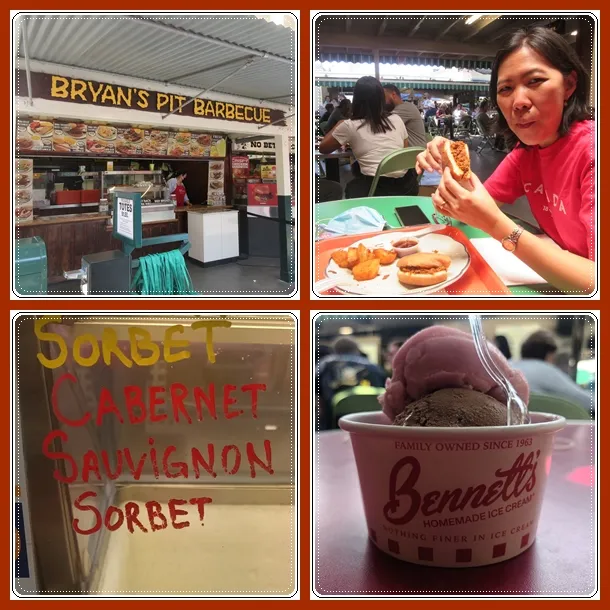 Enjoying a delicious BBQ pork sandwich lunch at the Original Farmers Market, Los Angeles