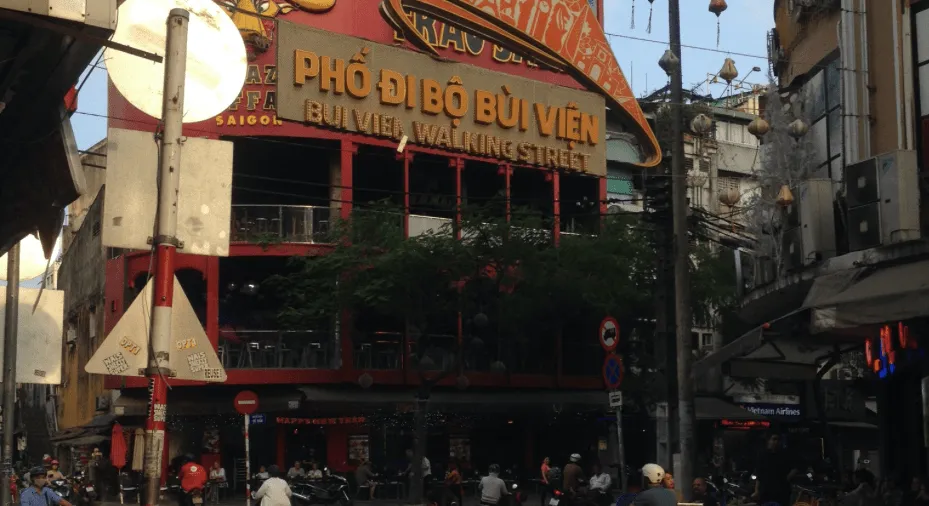 Entrance sign to Bui Vien Walking Street in Ho Chi Minh City Backpackers area
