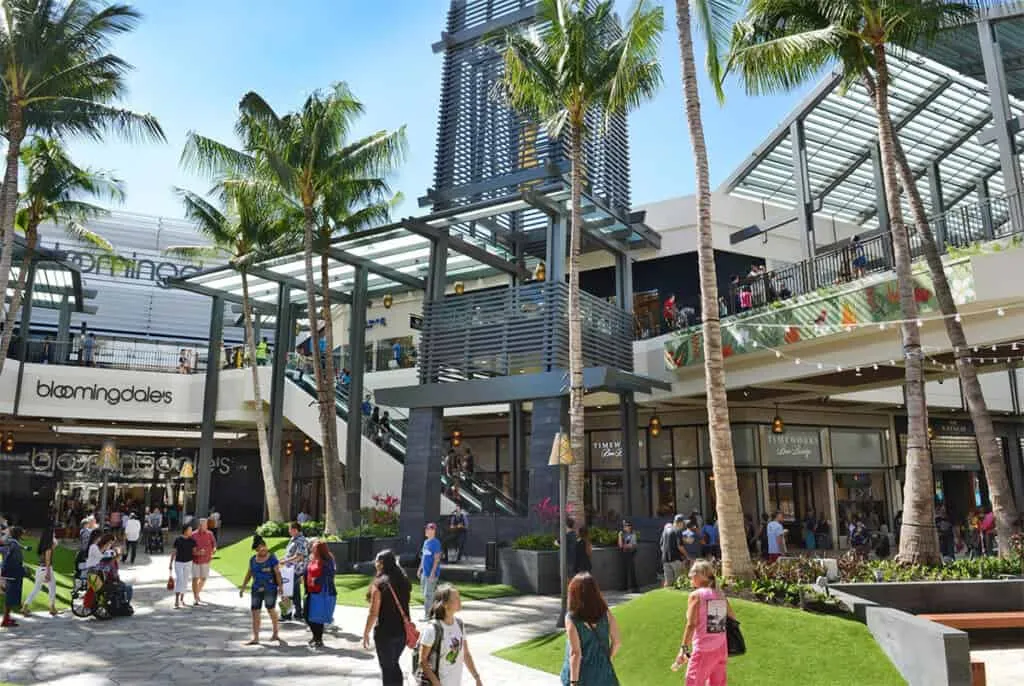 Expansive Ala Moana Shopping Center in Honolulu, a popular retail destination near Waikiki