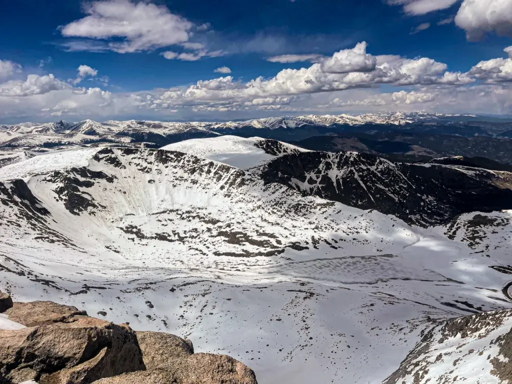 Expansive mountain view from high elevation on the Mount Blue Sky Byway