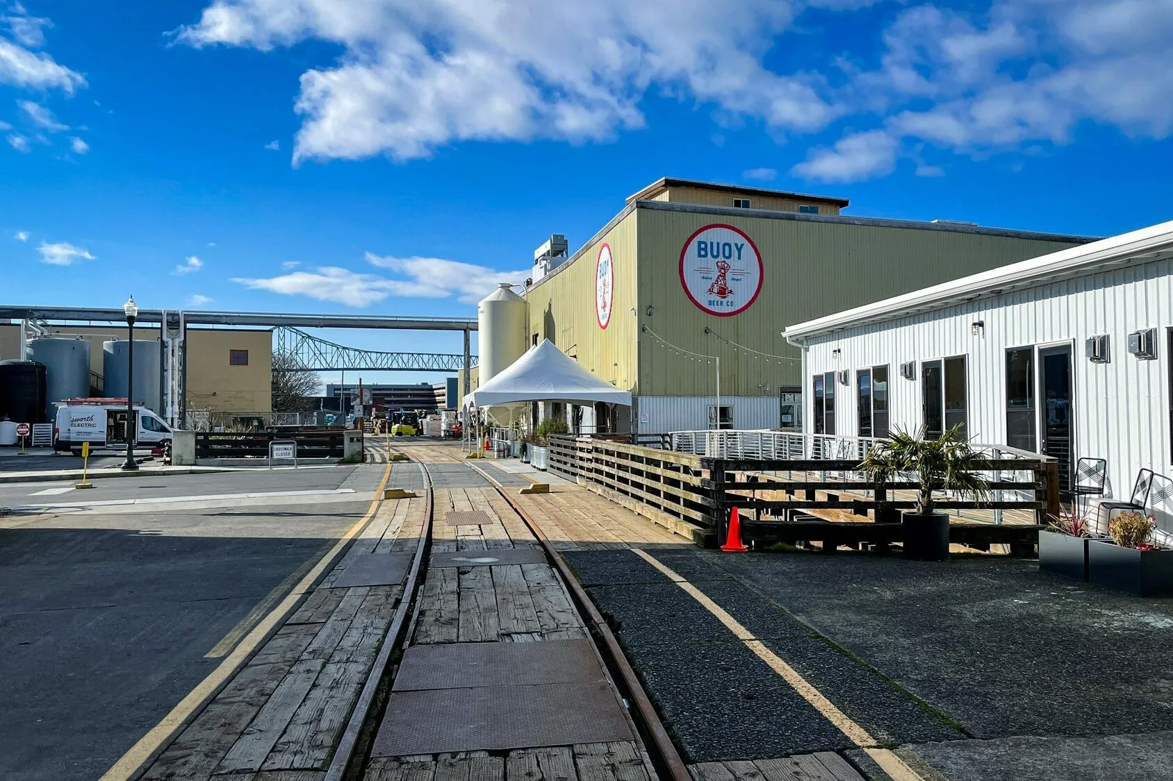 Exterior of Buoy Beer Co. brewery on the Astoria waterfront