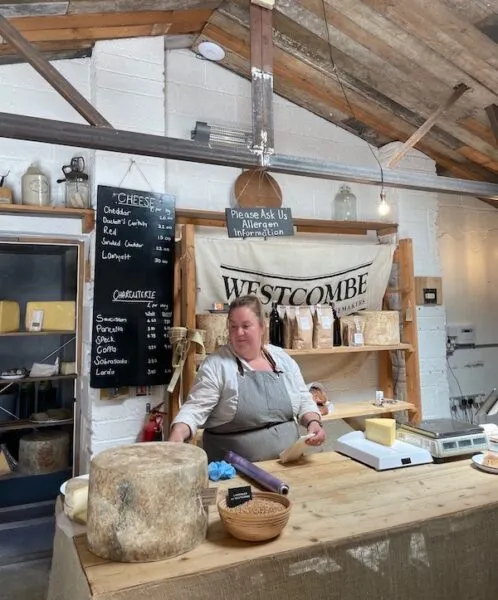 Exterior of the Westcombe Dairy shop in Somerset, England