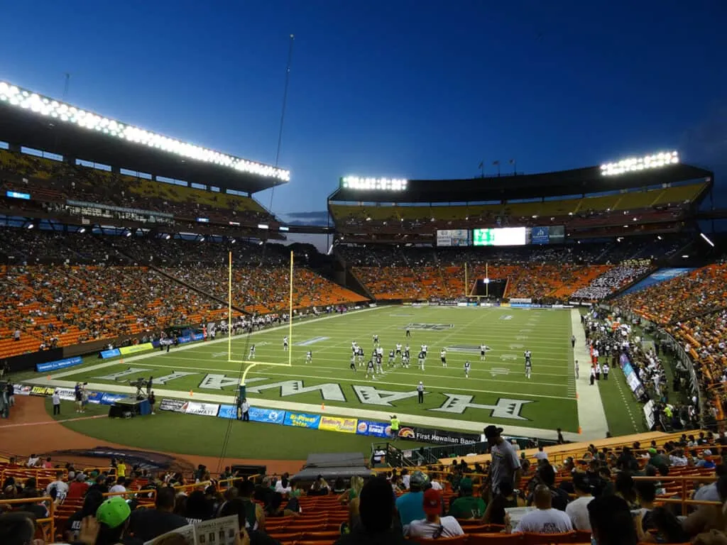 Exterior view of Aloha Stadium, a venue for Hawaii college sports