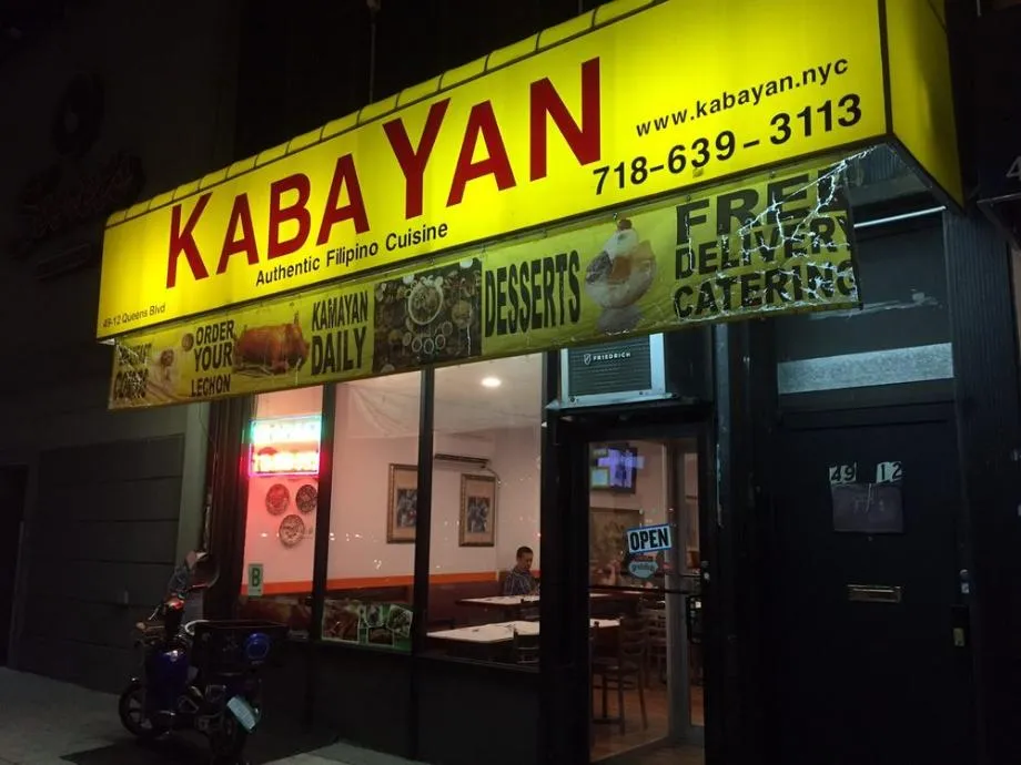 Exterior view of Kabayan restaurant on Queens Blvd, a focal point in Woodside's Filipino community