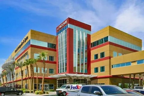 Exterior view of the building housing the Las Vegas Veterinary Referral Center offering Veteran support at 7455 West Washington Ave.