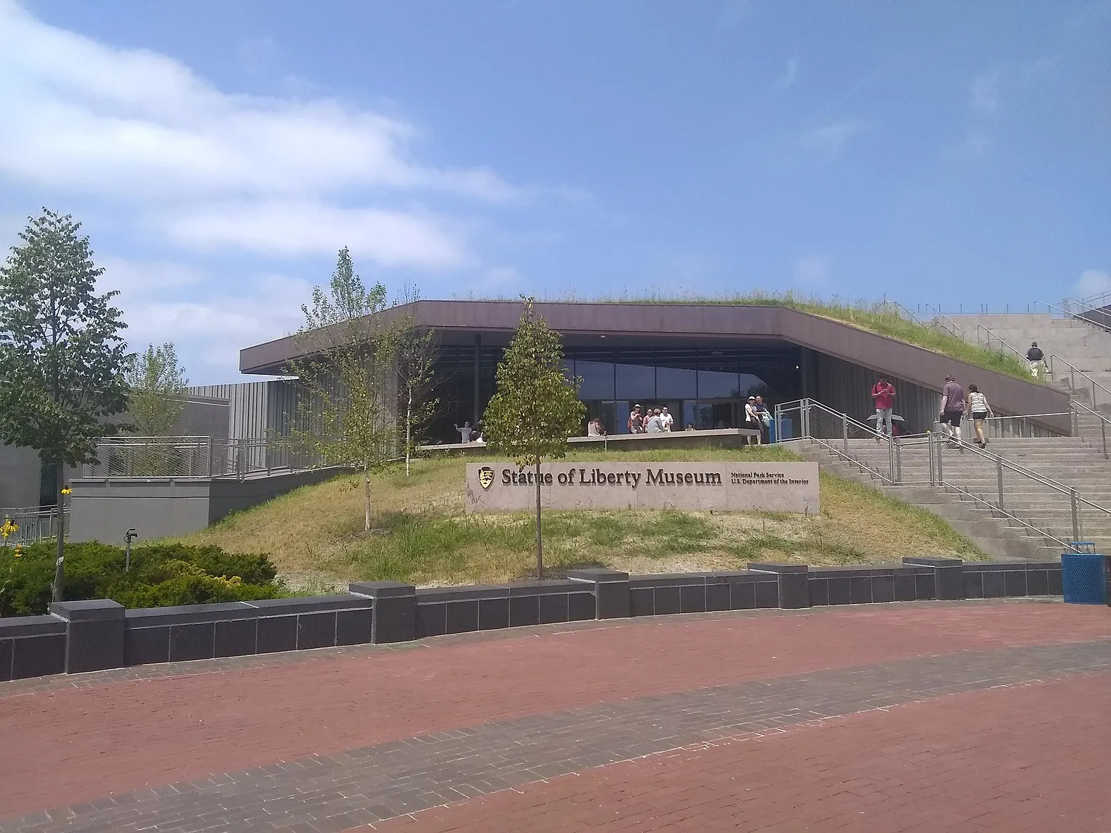 Exterior view of the modern Statue of Liberty Museum on Liberty Island