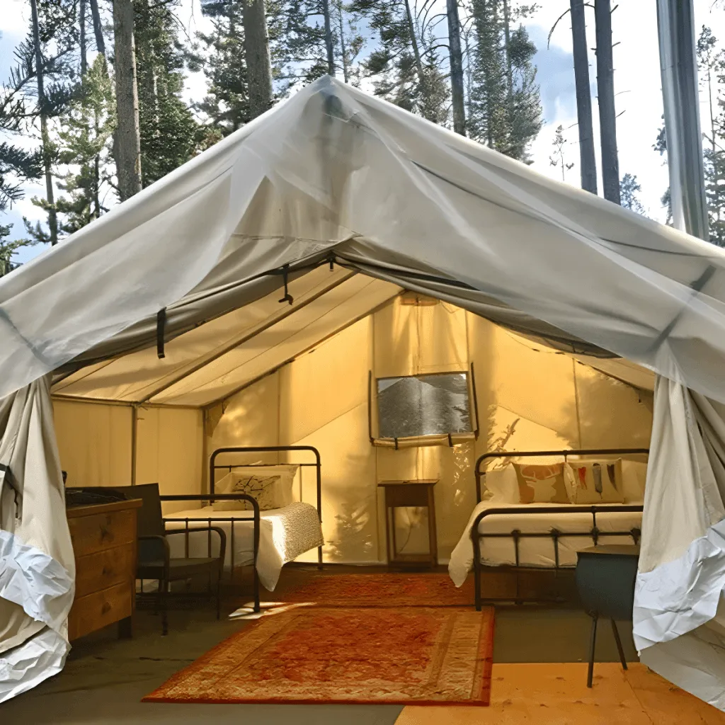 Family enjoying glamping, a popular thing to do in Jackson Wyoming