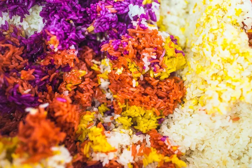 Five-colored sticky rice, Xoi ngu sac, a vibrant Vietnamese specialty