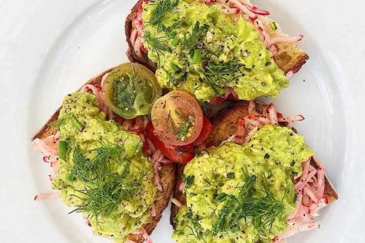 Fresh avocado toast from Zinc Cafe, a popular LA food item.