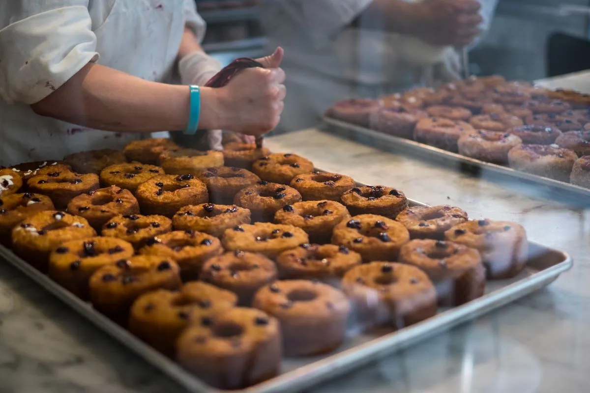 Freshly baked cronuts, a famous New York food pastry innovation