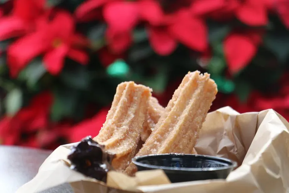 Freshly made churros dusted with sugar.