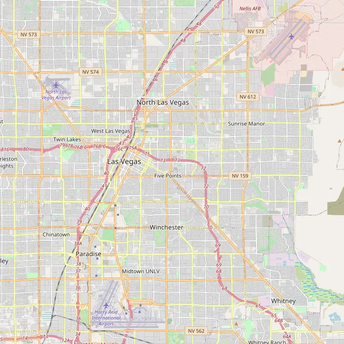 Geographic map showing weather data points influencing understanding the climate in Las Vegas, Nevada region.