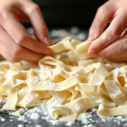 Hands making fresh pasta dough in a cooking class in Detroit Michigan