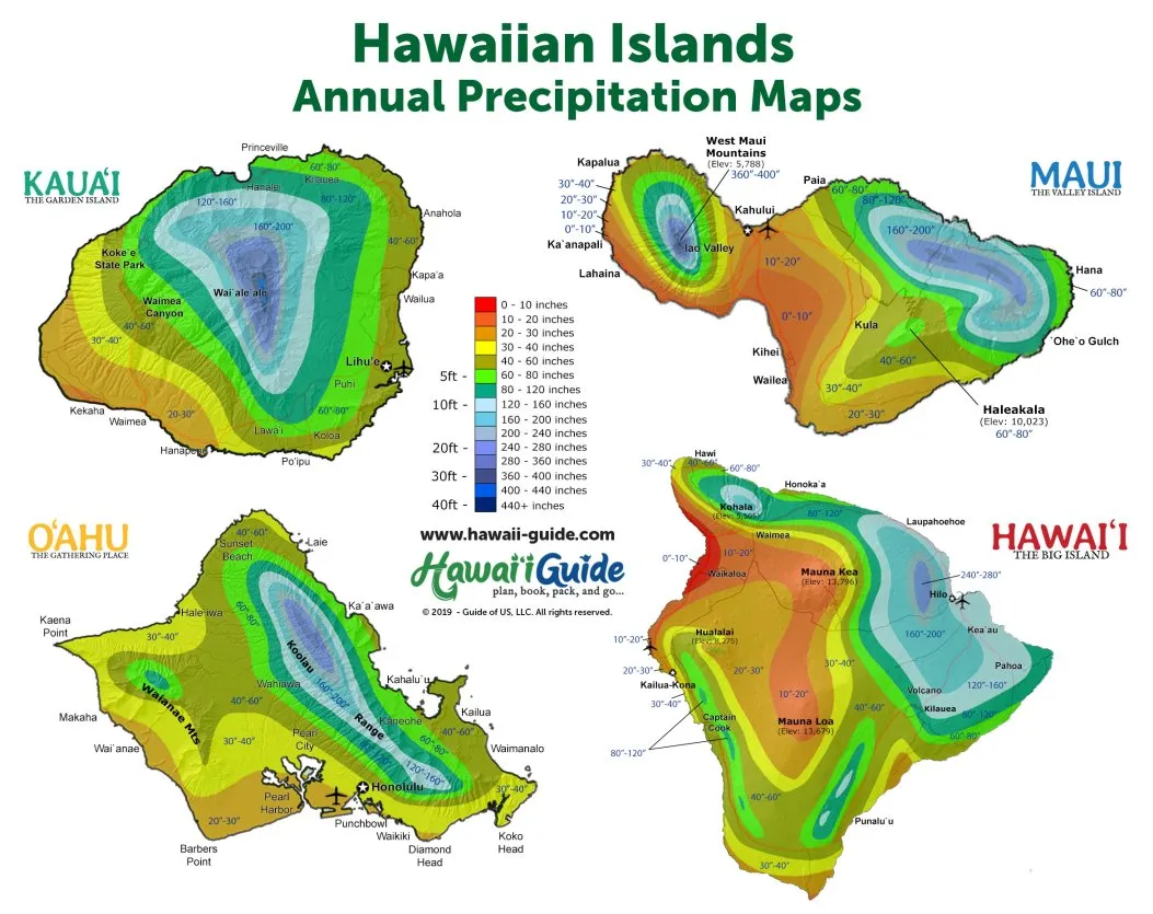 Hawaii Annual Precipitation Maps by Island
