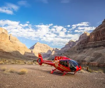 Helicopter landed on the Grand Canyon floor at the West Rim