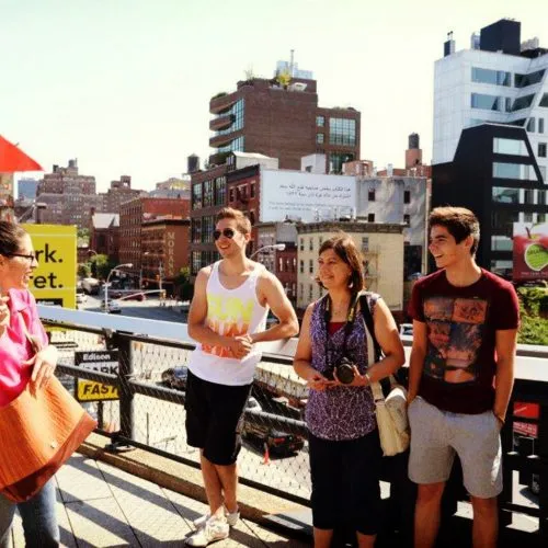 High Line park path with plants and art