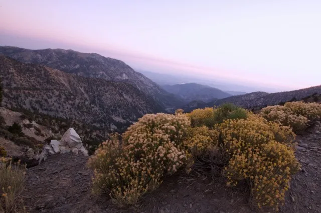 Hikers near the summit of Mount Baldy (San Antonio), a prominent peak in Southern California