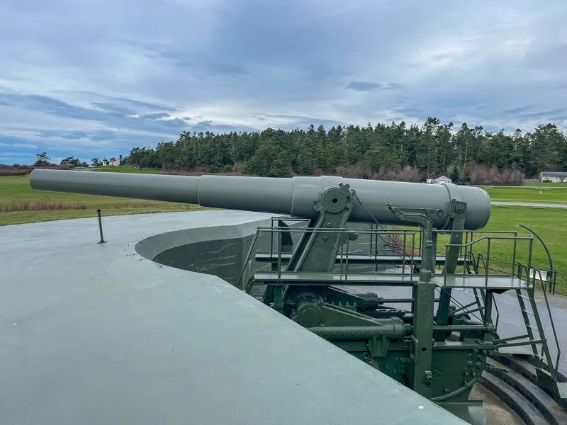 Historic gun battery structure at Fort Casey State Park overlooking the water