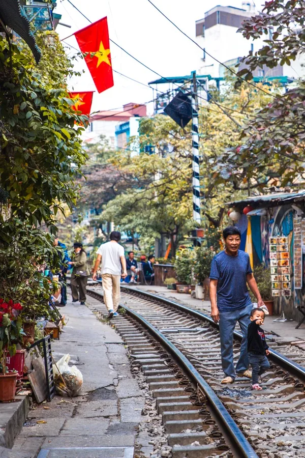 Iconic Train Street in Hanoi, a unique cultural spot during your Backpacking Through Vietnam journey