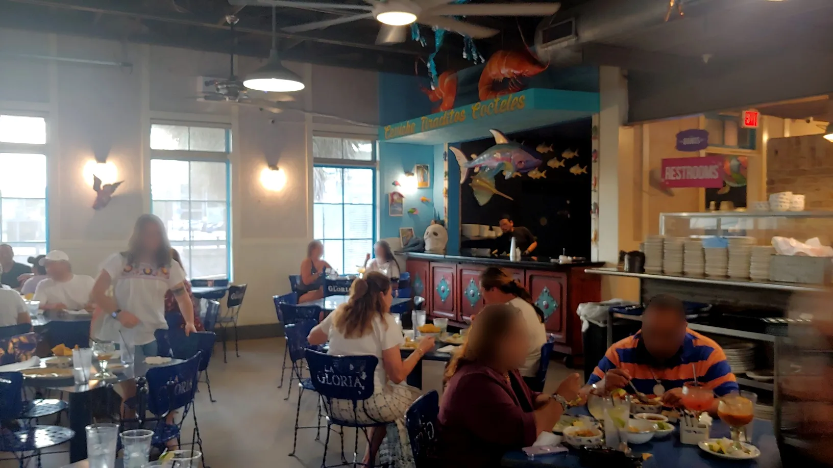 Inside dining area at La Gloria, offering a casual setting for what to eat in san antonio texas