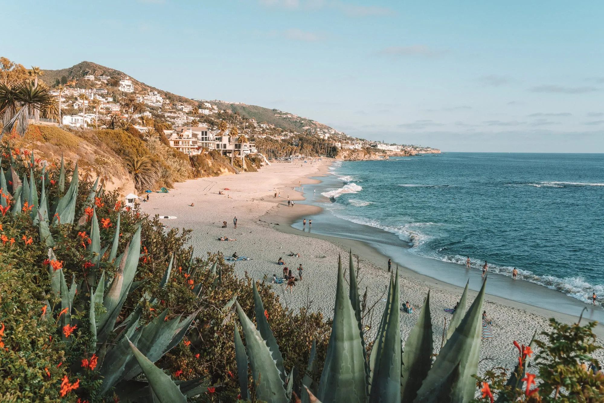 Laguna Beach coast in California with blue sky and clear water