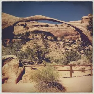 Landscape Arch trail in Devil's Garden, Arches National Park, explored by the girl from road trip