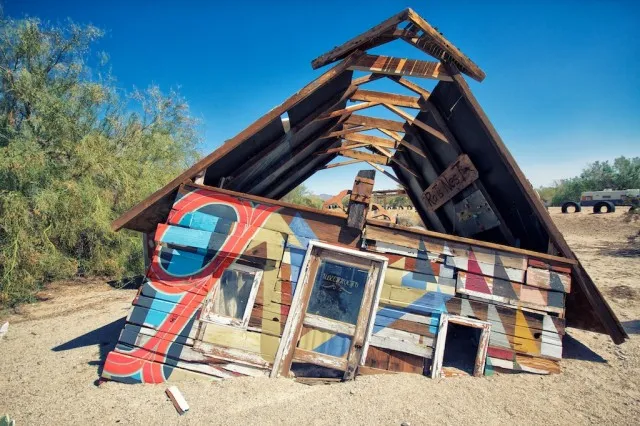 Large art installation made from discarded materials in the desert
