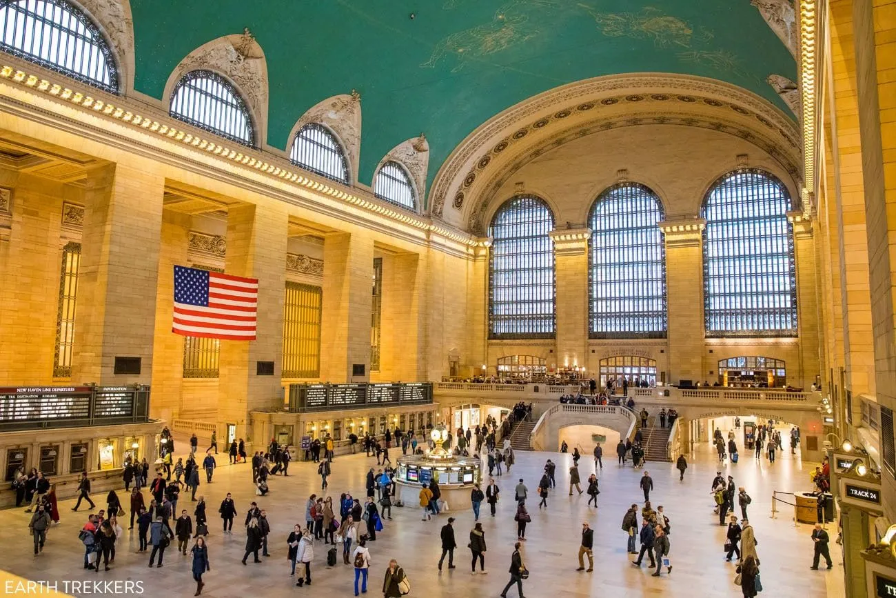 Main Concourse inside Grand Central Terminal with its high ceiling and clock