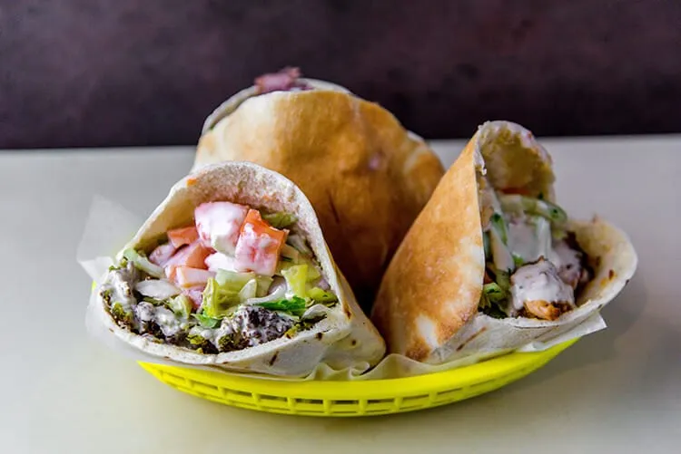 Mamoun's famous falafel sandwich, a classic cheap eat in New York City