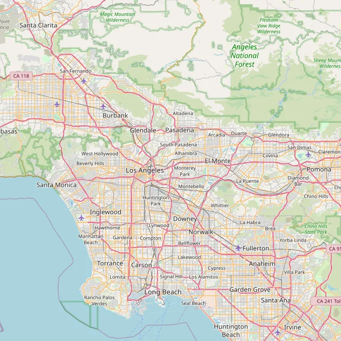 Map showing data sources for Los Angeles climate analysis