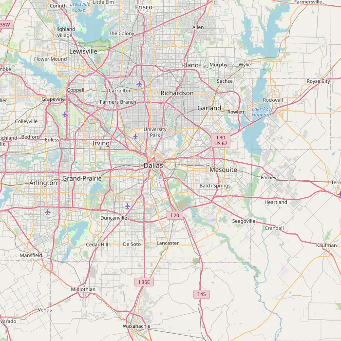 Map showing locations of weather stations contributing data for Dallas forecasts
