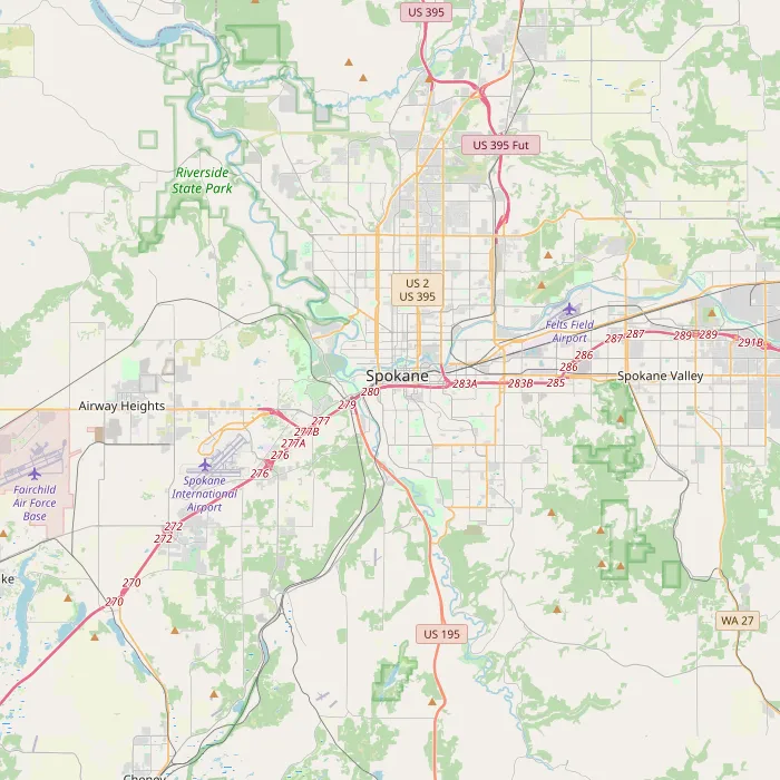 Map showing weather data source locations near Spokane Washington