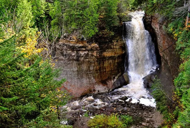 Miner's Falls near Munising, Michigan, one of many beautiful waterfalls to explore when you visit the Upper Peninsula.