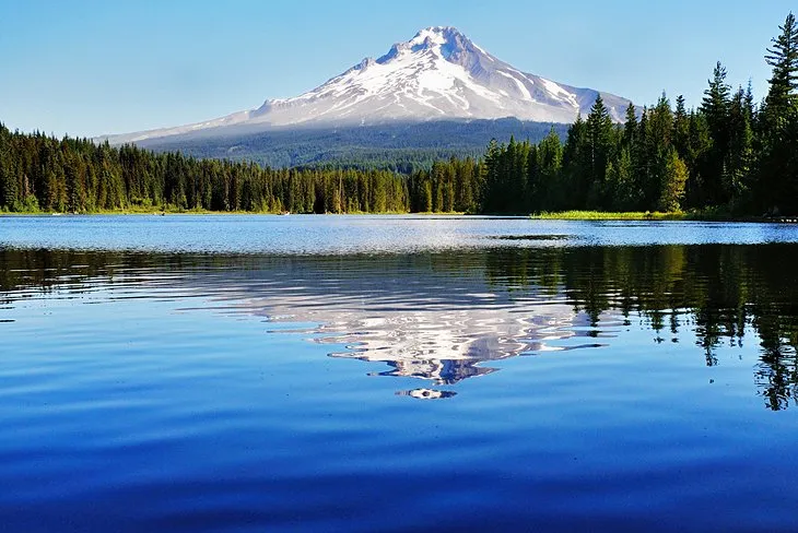 Mount Hood towering over a scenic landscape in Oregon