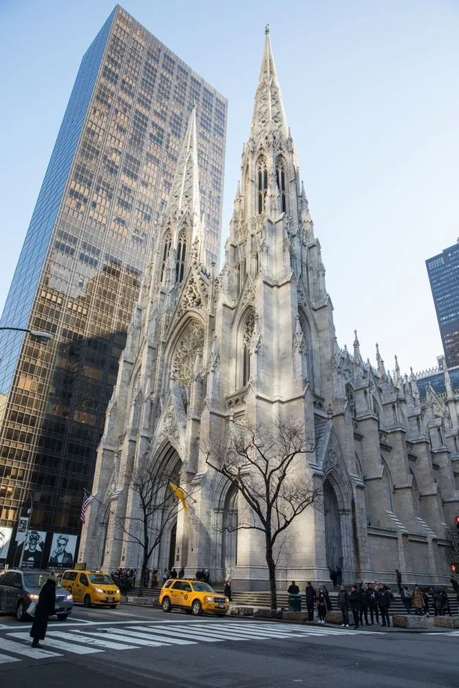 Neo-Gothic facade of St. Patrick's Cathedral in Midtown Manhattan