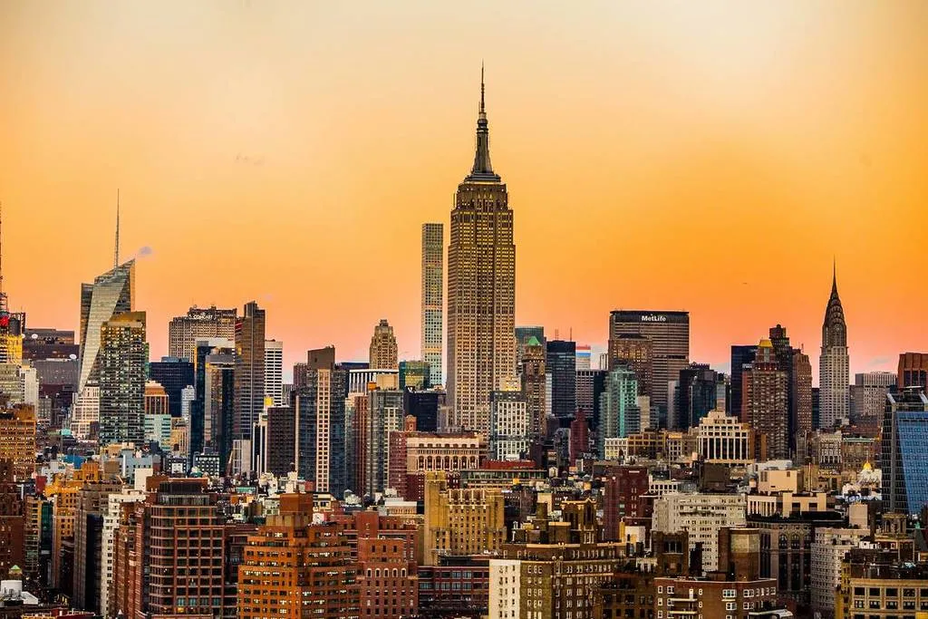 New York City skyline at sunset