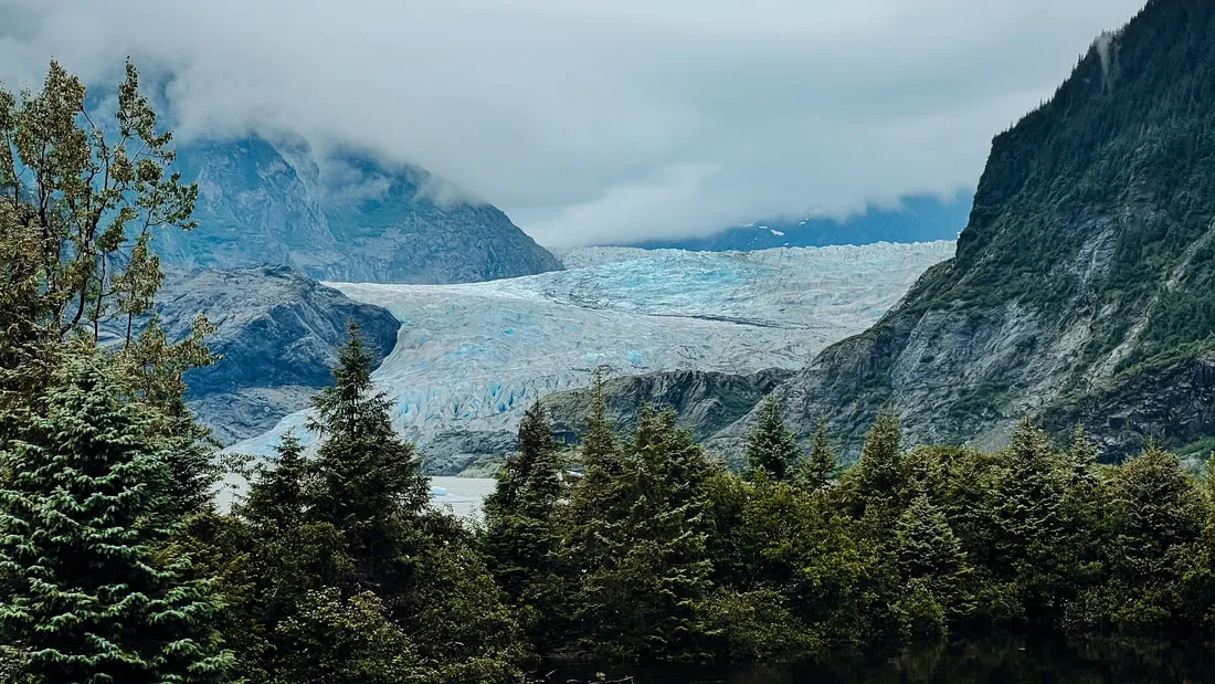 Nugget Falls cascading near Mendenhall Glacier in Juneau Alaska