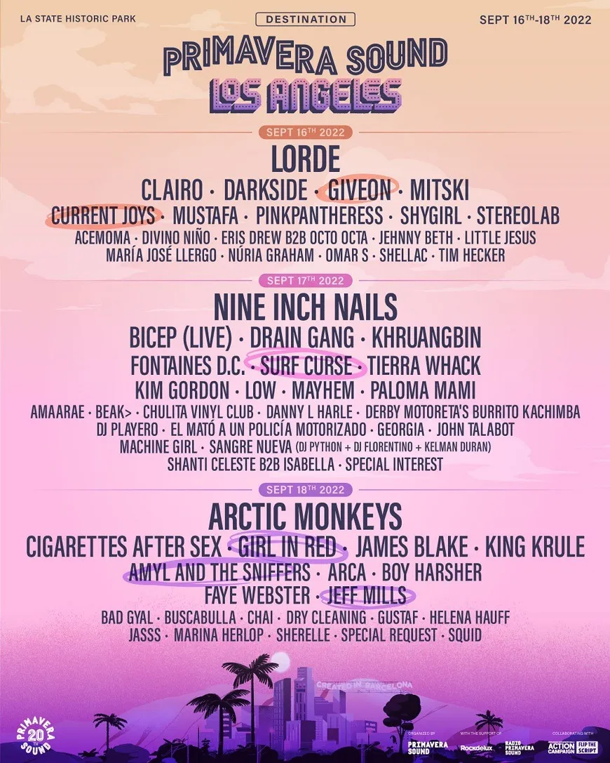 Official poster for the inaugural Primavera Sound Los Angeles festival 2022