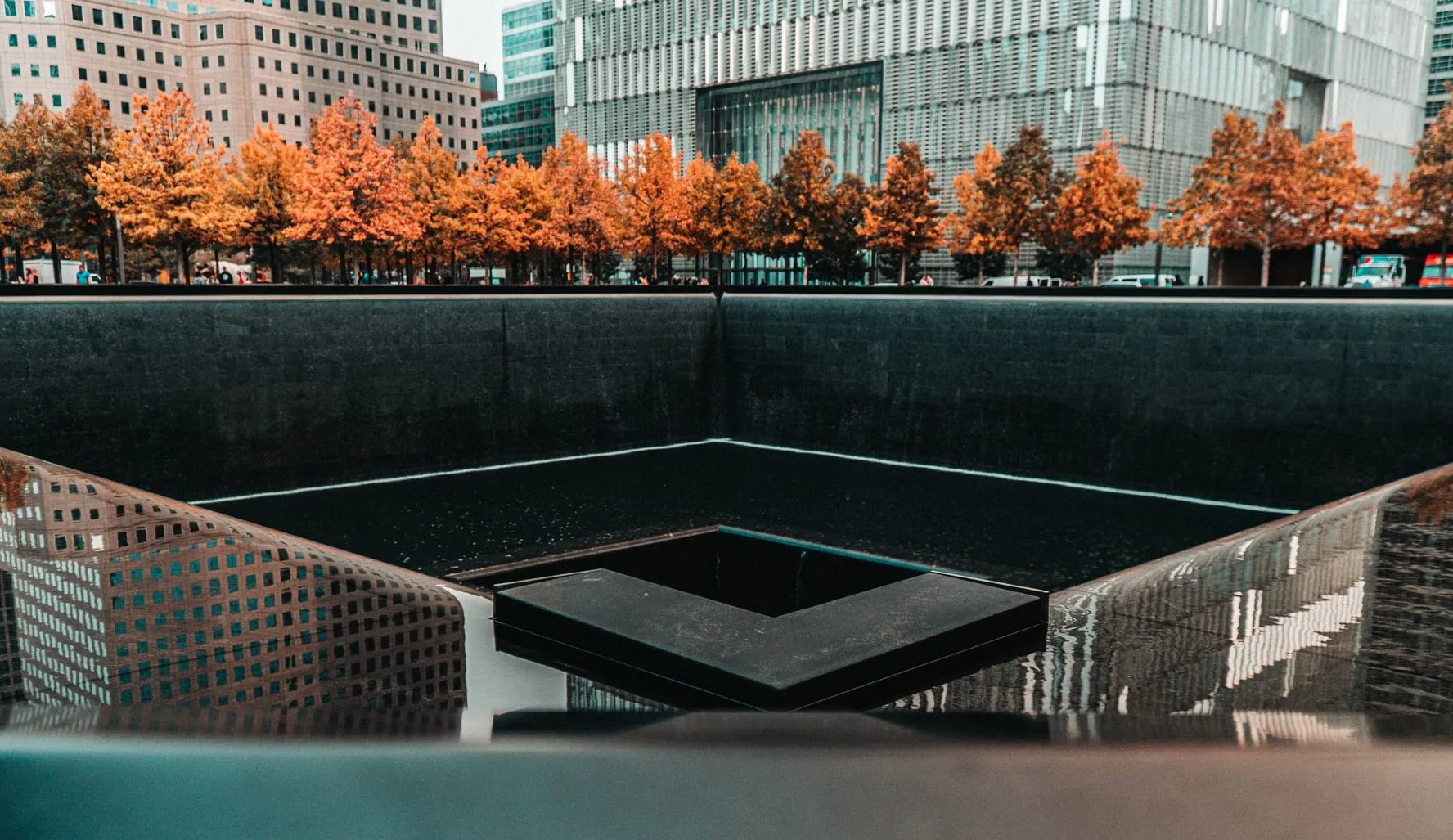 One of the memorial pools at the 9/11 Memorial, built in the footprint of the Twin Towers