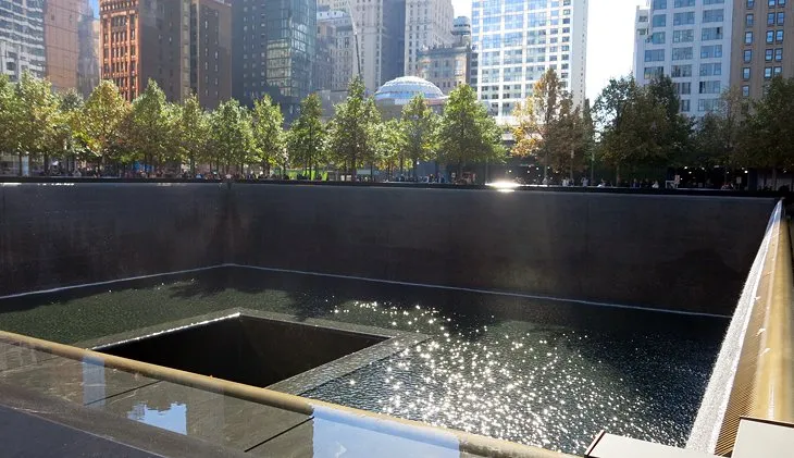 One of the twin reflecting pools at the National September 11 Memorial in New York.