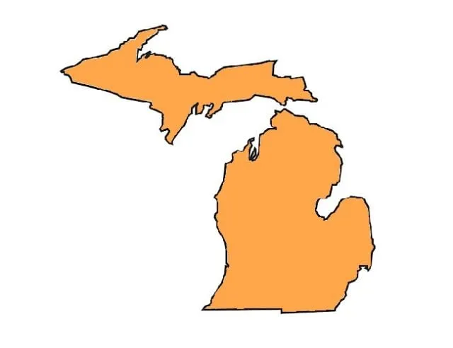 Outline of Michigan state filled with an orange texture