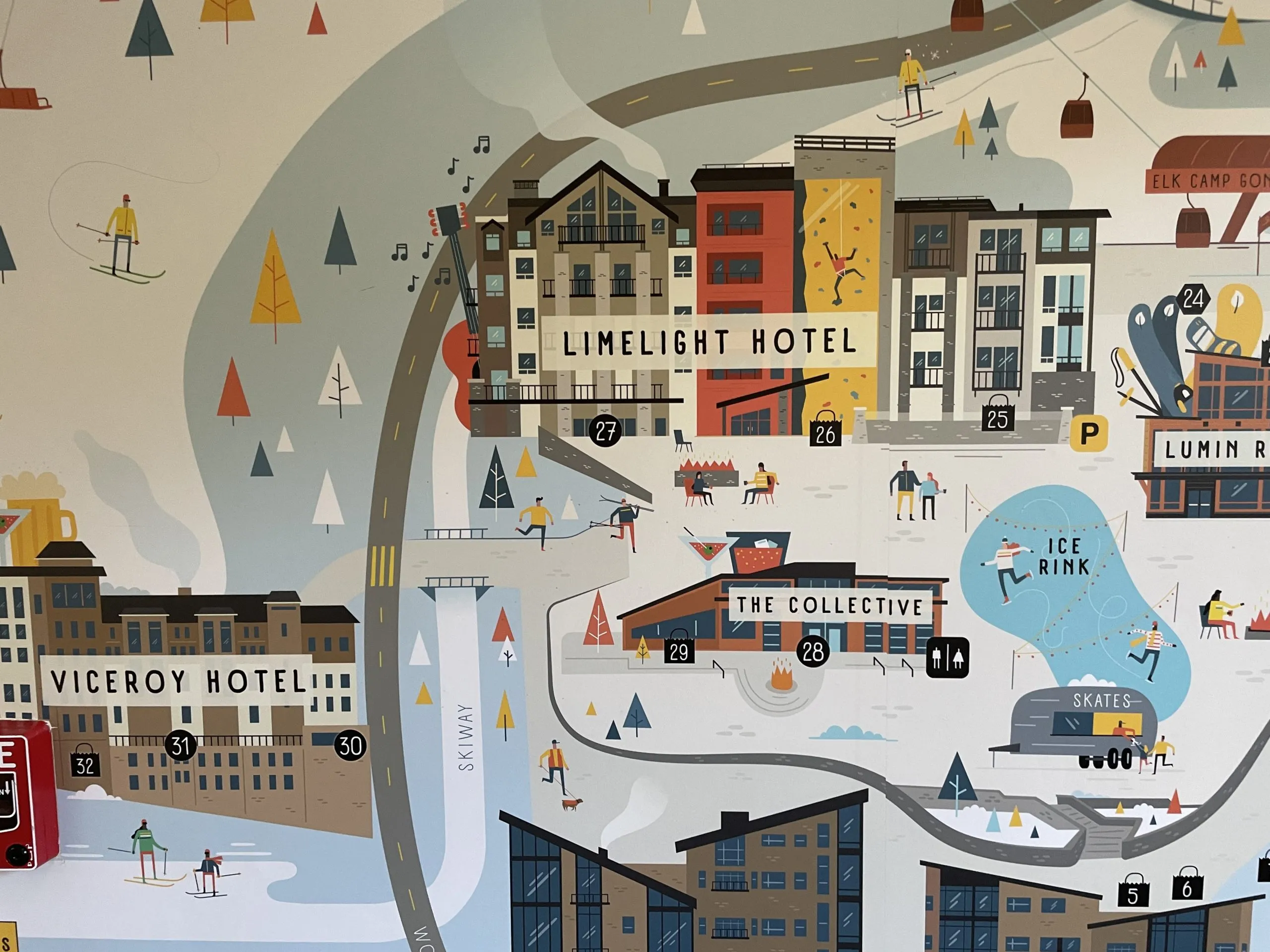 Overview of the vibrant Snowmass Base Village plaza