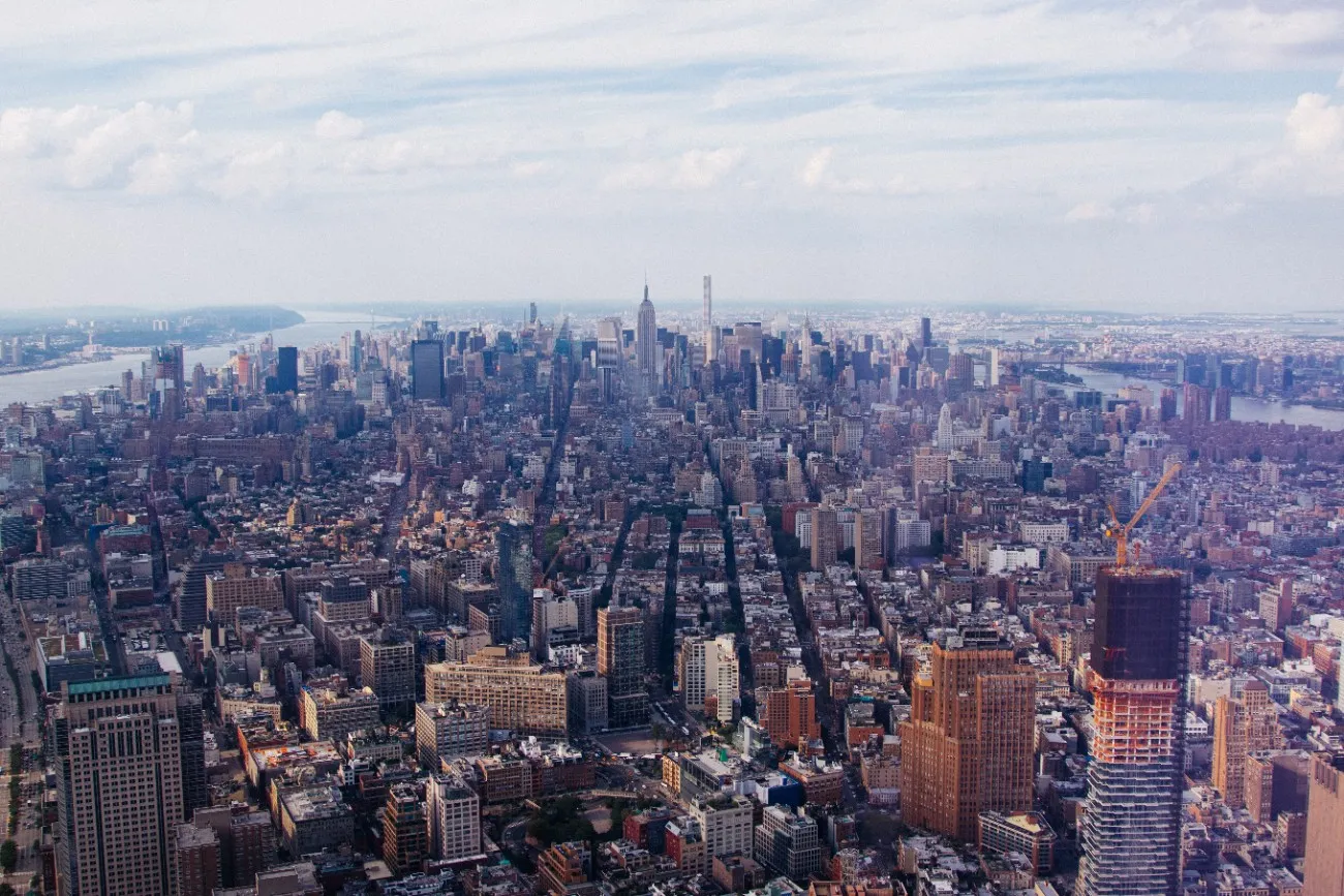 Exploring the Map of Colonial New York City - Unlocking 18th-Century Secrets Panoramic view of New York City skyline from One World Observatory