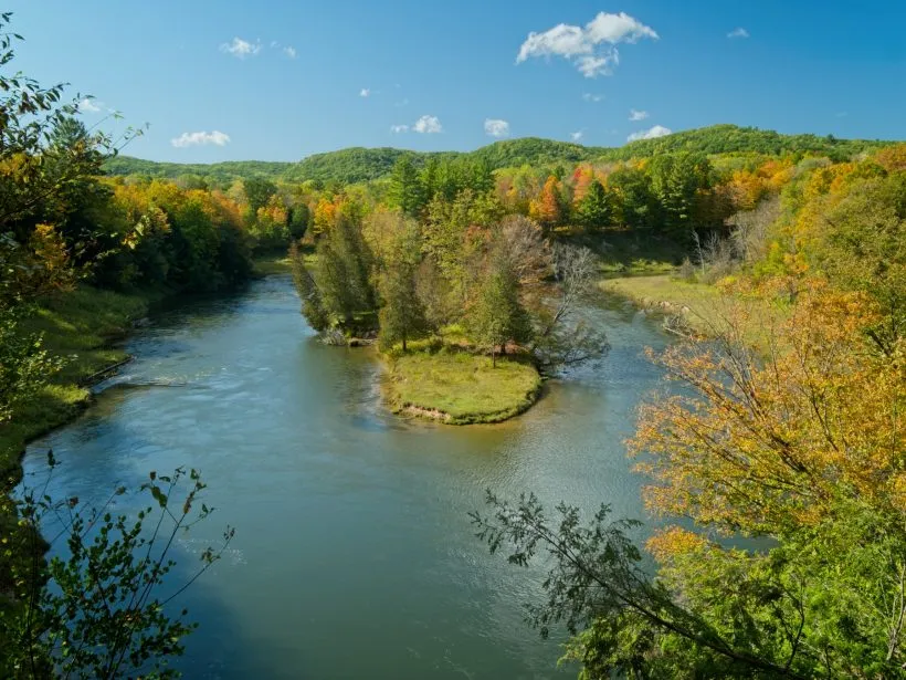 Panoramic view of the Manistee River at Horseshoe Bend
