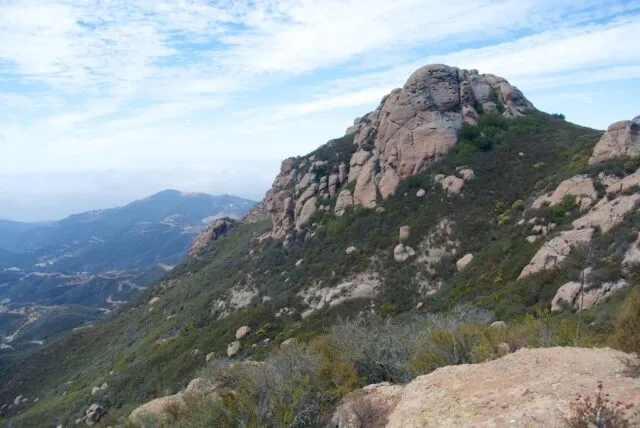 Panoramic view of the Southern California coastline from the trail to Sandstone Peak in Malibu