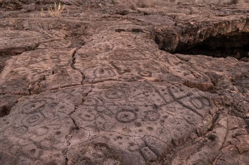 Petroglyphs in the Waikoloa Field. Carved into volcanic rock, the earliest of these carvings are centuries old.