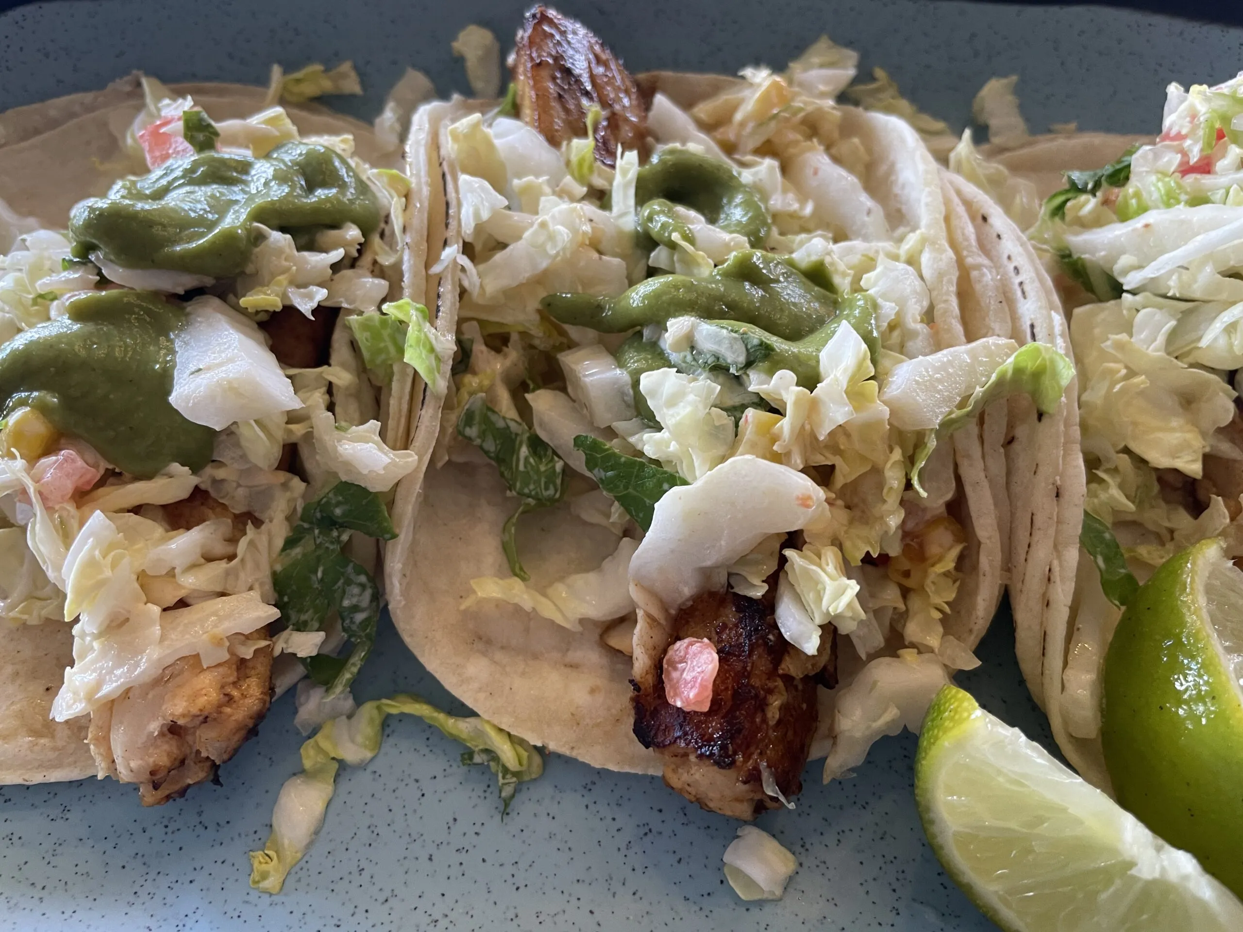 Plate of grilled mahi mahi tacos at Venga Venga Snowmass
